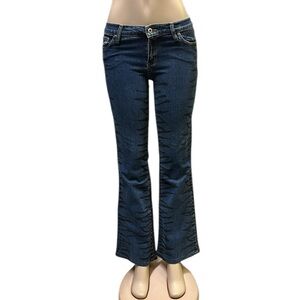 Allen B Schwartz Flare Denim Mid Rise Black Animal Print Blue Jeans Womens 28
